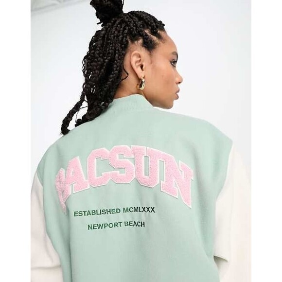 Pacsun Newport Beach Varsity Letterman Jacket Women XS/S Mint Green Ivory Clean - Picture 2 of 8